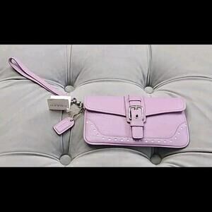 COACH Hampton 4147 Large Wristlet Purple Leather Silver Womens Purse Clutch Rare